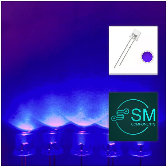 5mm UV Ultra Violent Purple LED Light Emitting Diode 100pcs  F5 Clear Flat Top