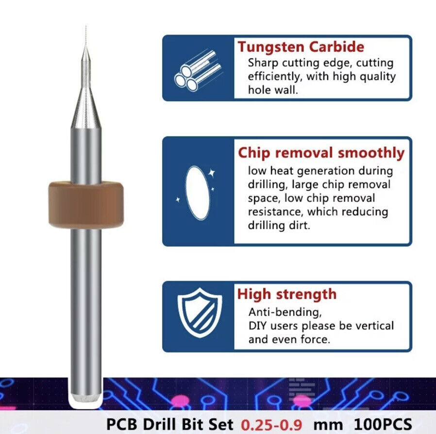 50Pcs 0.5-0.9mm PCB Print Circuit Board Tungsten Carbide Micro Drill Bit Set