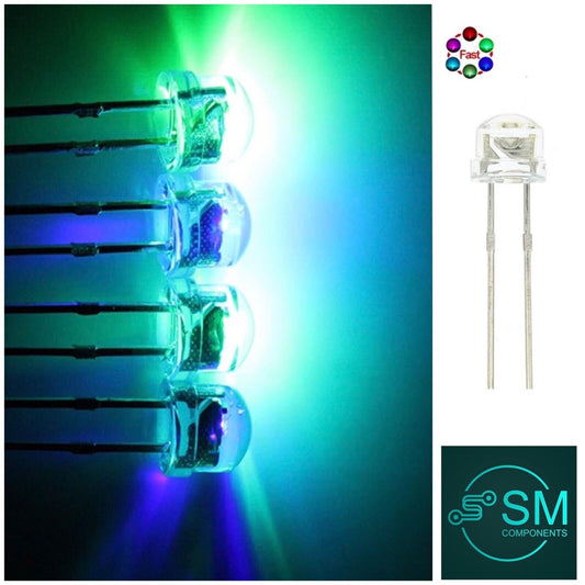 5mm LED Light Emitting Diode RGB FAST flash Straw Hat 100pcs Clear Top 7 Colour