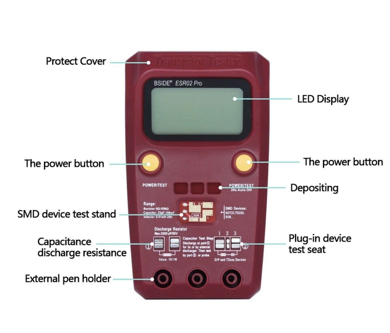 BSIDE ESR02 Pro Transistor Component Tester Multifunctional Digital Tester Diode