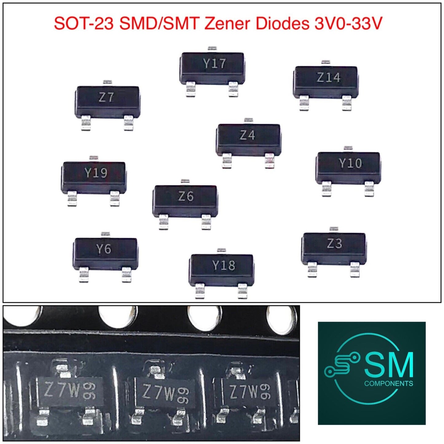 SOT23 Zener Diode SMD/SMT Kit 20 Values X 10Pcs 200PCS 3V-33V Zener SMD Diodes