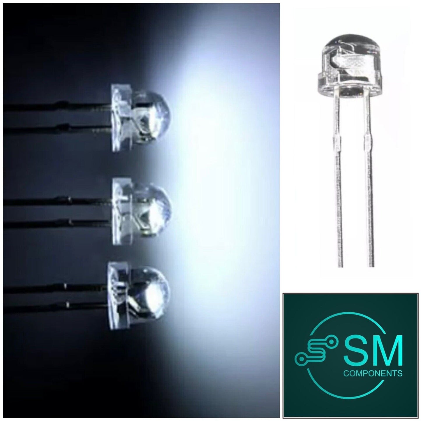 5mm Straw Hat LARGE CHIP Cool White Clear Top LED Light Emitting Diodes