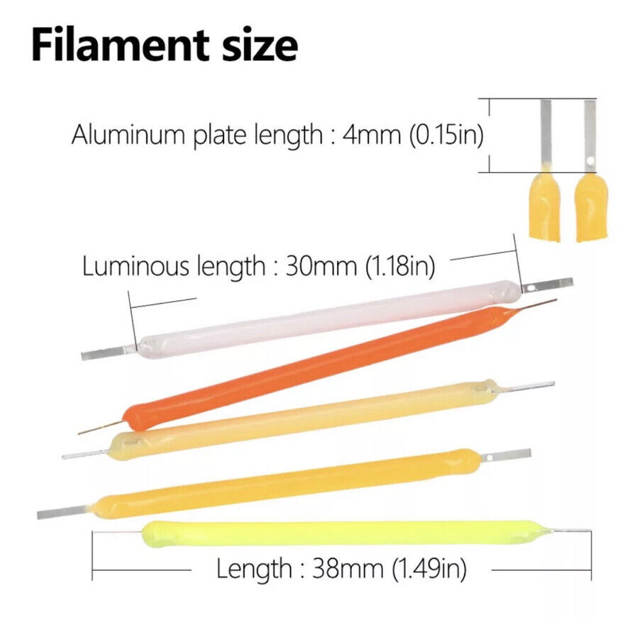 10Pc DC 57V 100mA 40mm WARM WHITE Silicone Filament Led Light Emitting Diodes