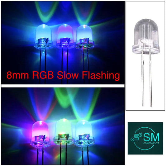 100PCS 8mm LED Light Emitting Diode RGB 7 Colour SLOW flash Round Clear Top DIY