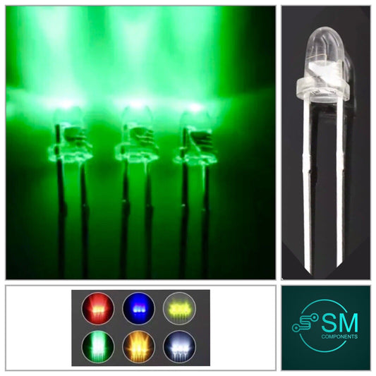 3mm LED GREEN BULLET HEAD 100pcs with Edge Light Emitting Diode 517nm SUPERLUX