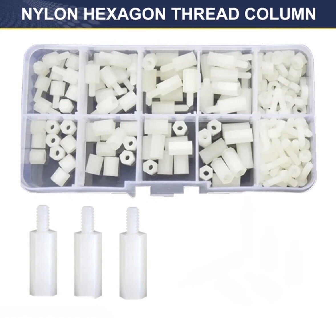 200pcs WHITE M3 Male Female Spacer Nylon Hex Screw Standoffs Nut Kit Inc Case