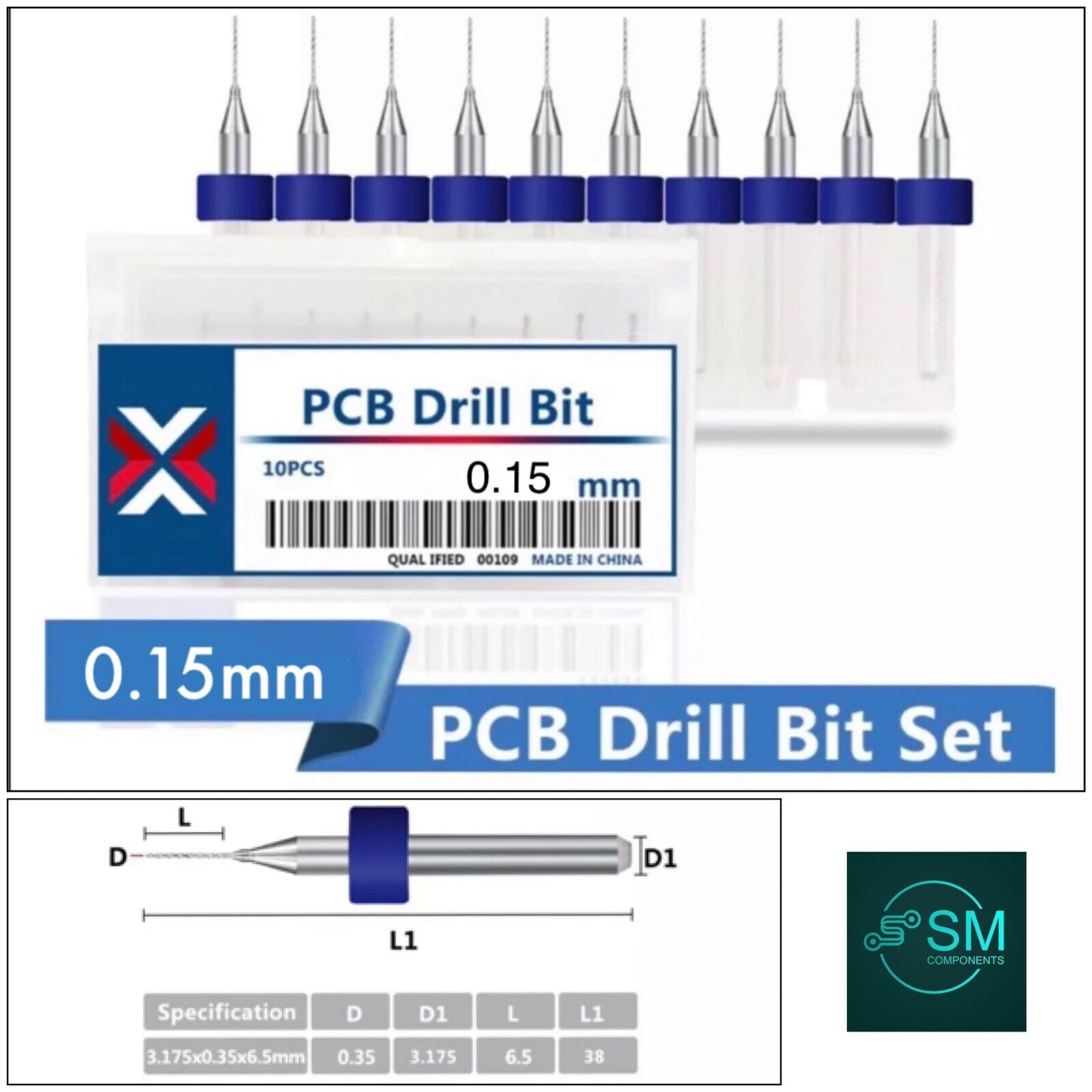 10Pcs 0.15mm PCB Print Circuit Board Tungsten Carbide Mini Micro Drill Bit Set