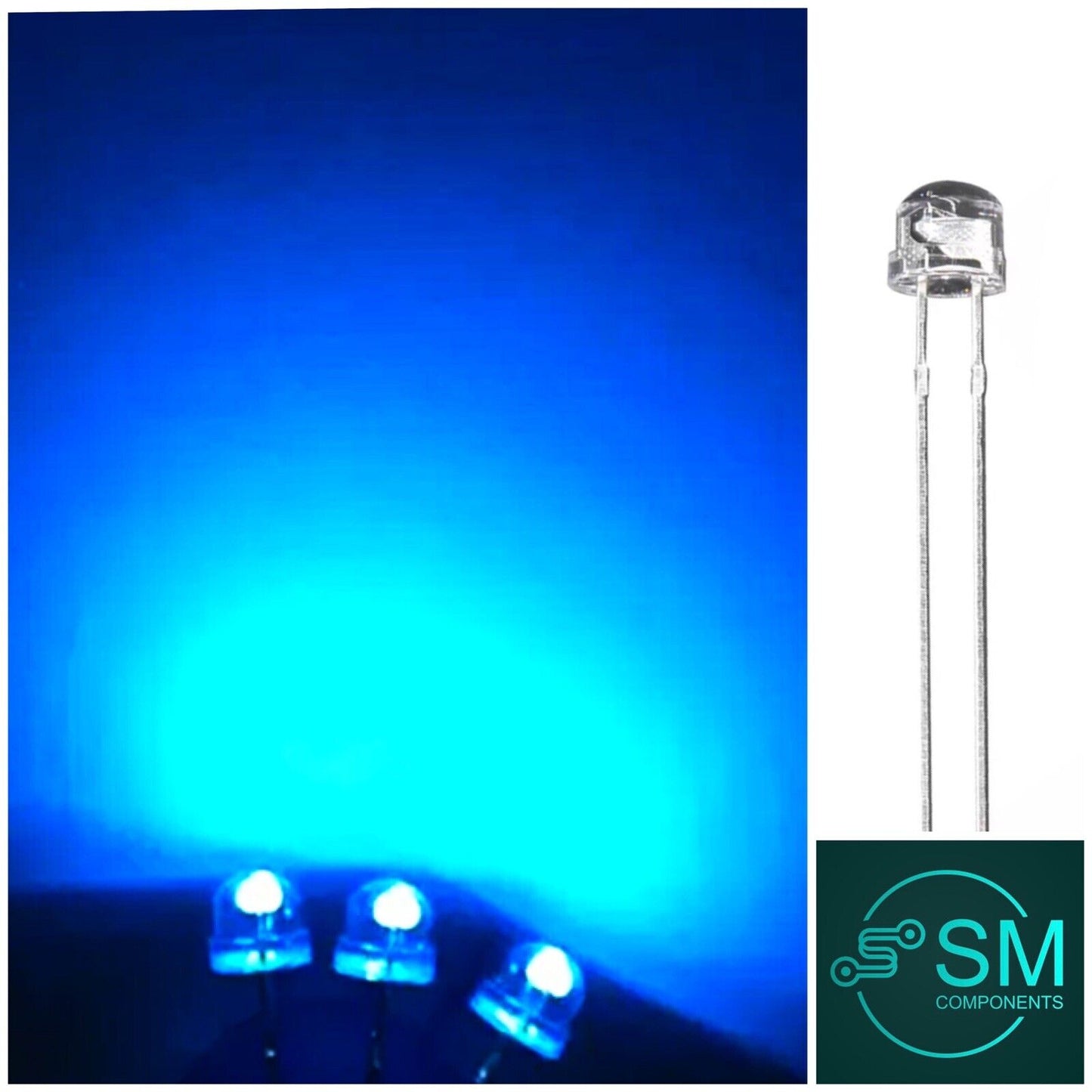 5mm Blue Straw Hat Large Chip LED Light Emitting Diode 100pcs Round Clear 465nm