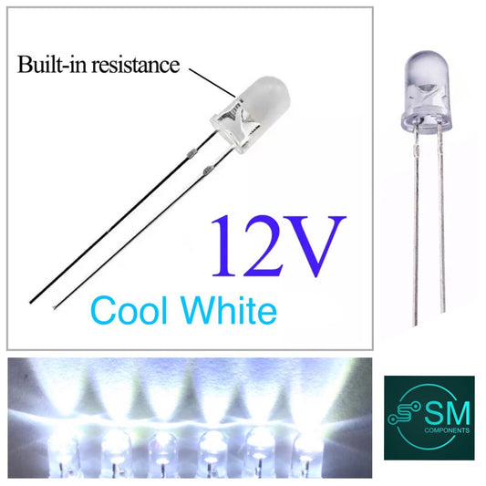 100PCS 5mm WHITE LEDS 4-12 VOLT DC Light Emitting Diode Round NO RESISTOR NEEDED