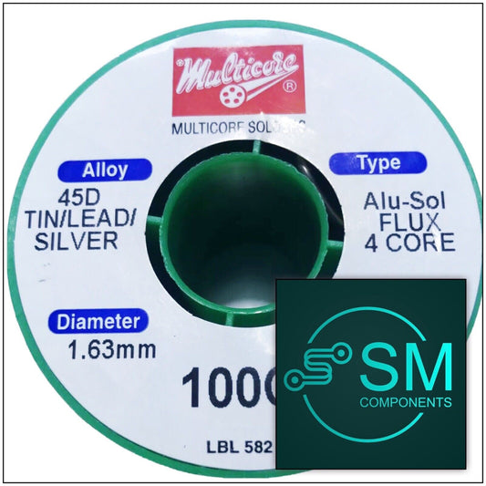 Multicore Aluminium Solder 45D Tin/Lead/Silver 4C Alu-sol Flux 1.63mm Wire 100gm