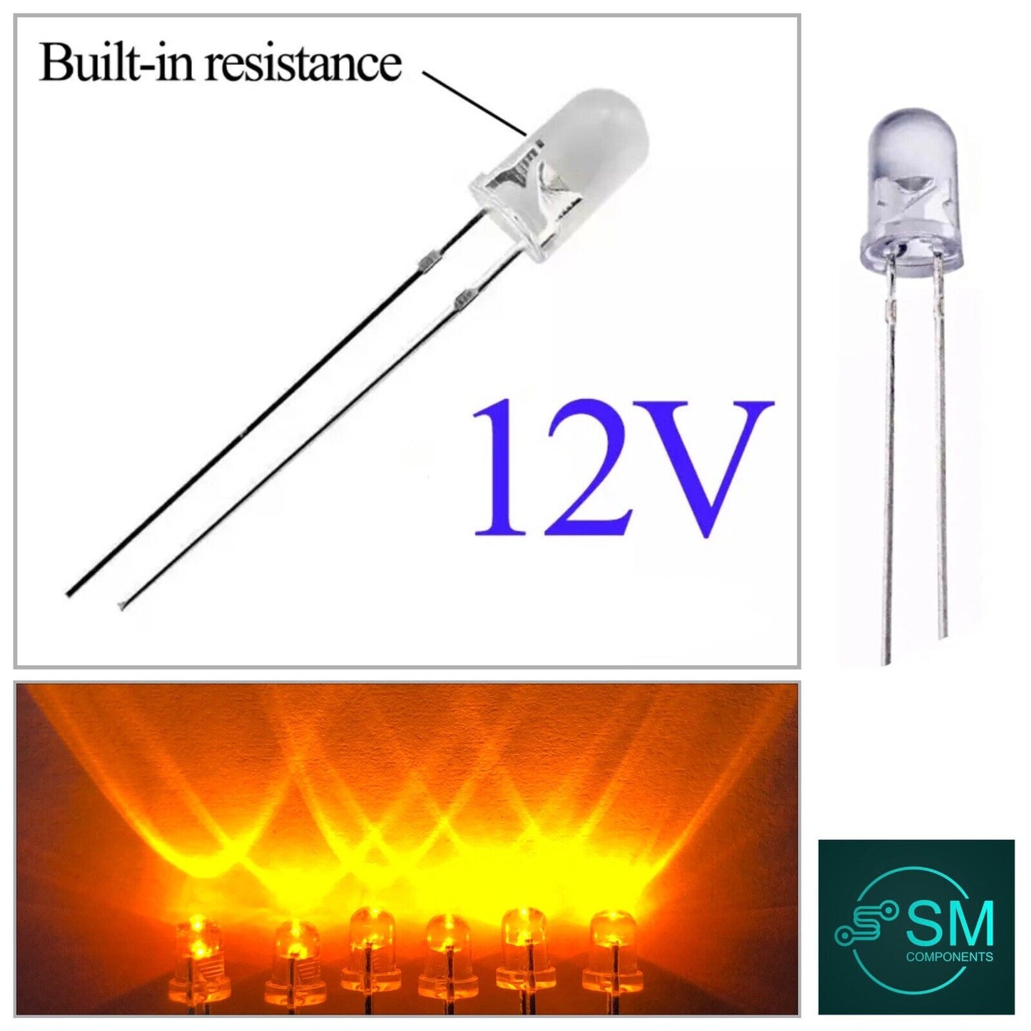 100PCS 5mm YELLOW LEDS 4V-12VDC Light Emitting Diode NO RESISTOR NEEDED DIY