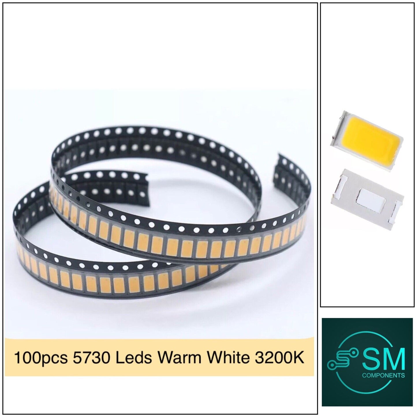 100pcs 5730 (5630) WARM WHITE SMD/SMT 0.5W Leds 3000-3200K Colour Temp TWN Chips