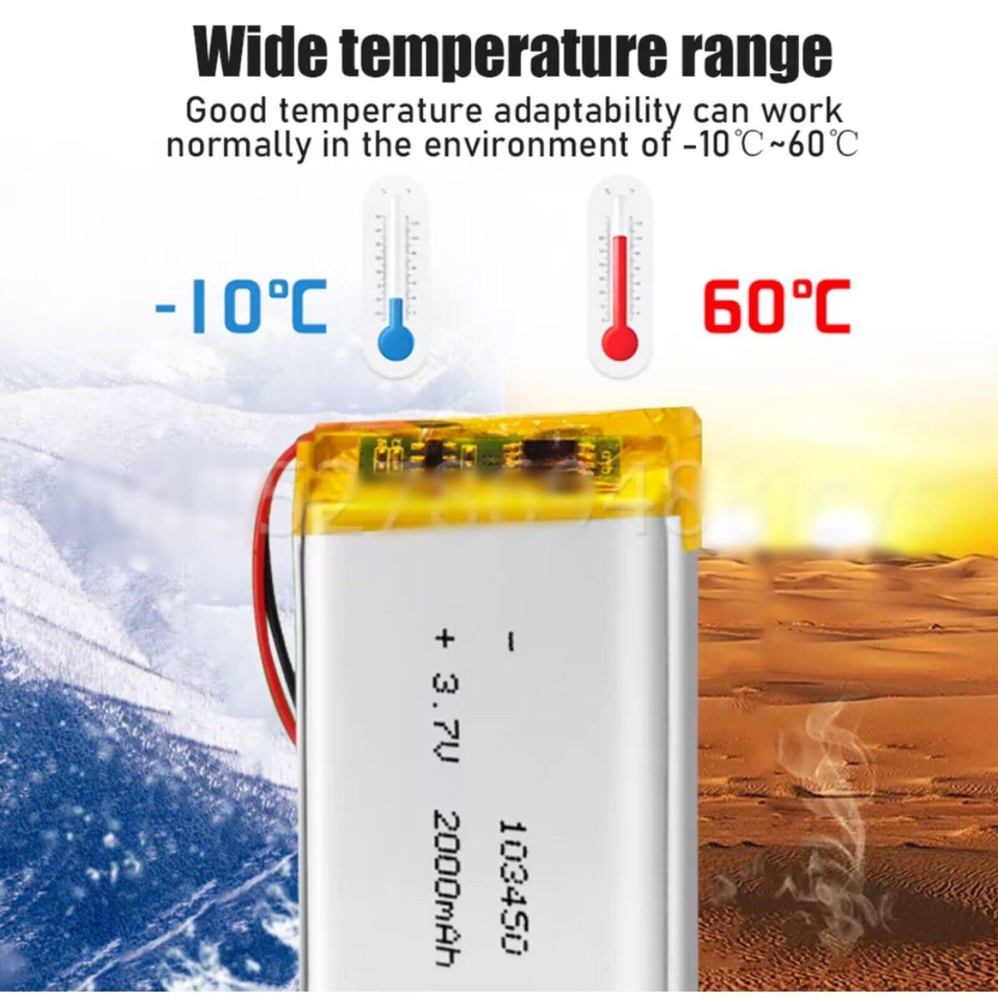 1 X Polymer Lithium Ion Battery LiPo 2000mAh 3.7V 103450 34x50x10 Inc Protection