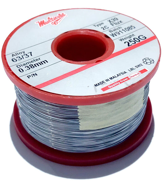 Multicore 63/37 Tin/Lead Solder X39 Flux 2C Core Solder Wire, 0.38mm 250gms