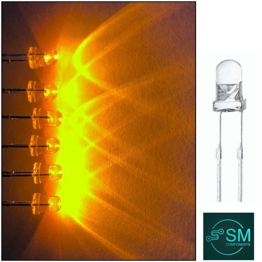 3mm YELLOW Led Light Emitting Diode Clear Round Top With Edge 100pcs