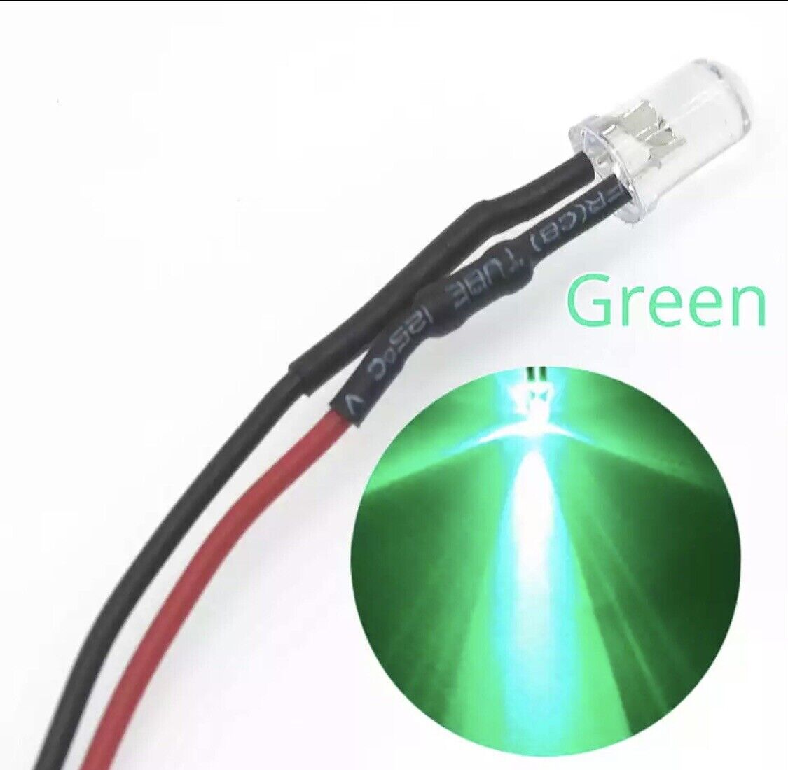 20pcs Prewired 5mm FLASHING GREEN LED 1.5Hz DC 12V 20mA 5mm Clear Round LEDs