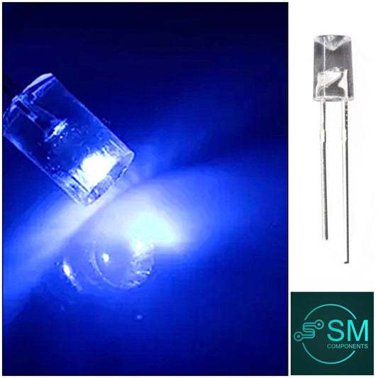 5mm Blue Led Light Emitting Diode Flat Top Concave 100pcs Clear Top