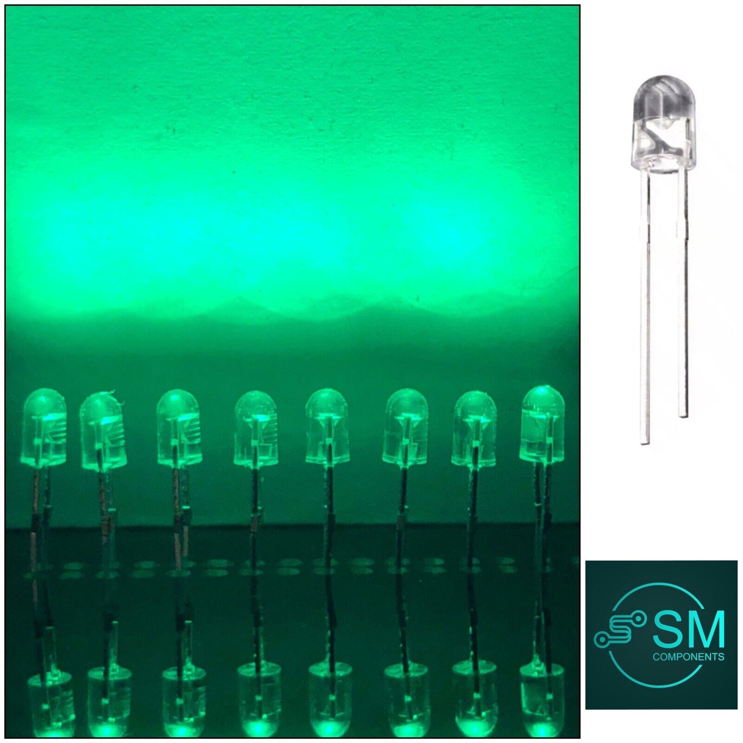 3mm Cyan LEDS Light Emitting Diode 500nm 100 Pcs Led Diode Round Head, No Skirt