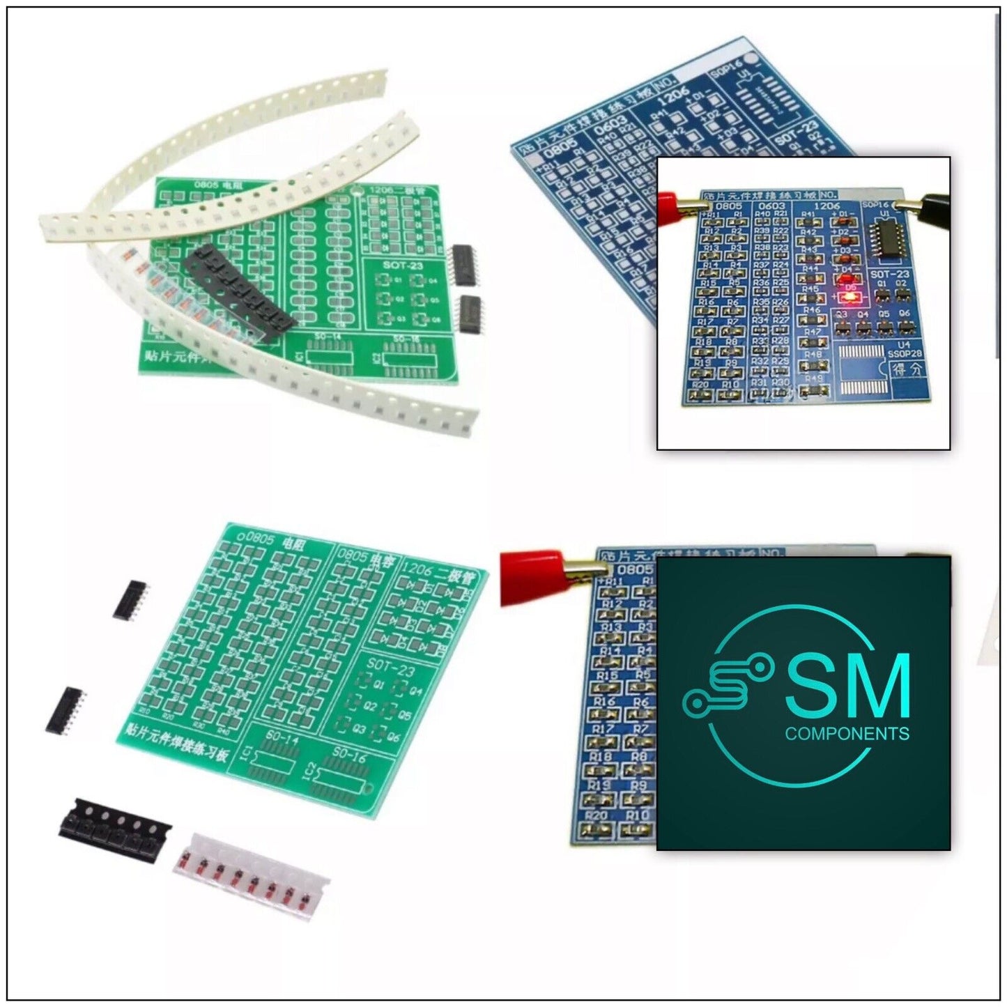 SMD/SMT PCB Component Soldering Practice Board Plate DIY Diode, Resistor, 2 Kits