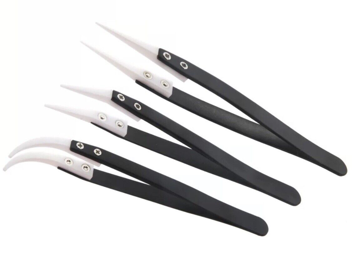 Ceramic Full Set 3 Piece tipped ESD Safe Electronics Tweezers DIY Soldering Safe