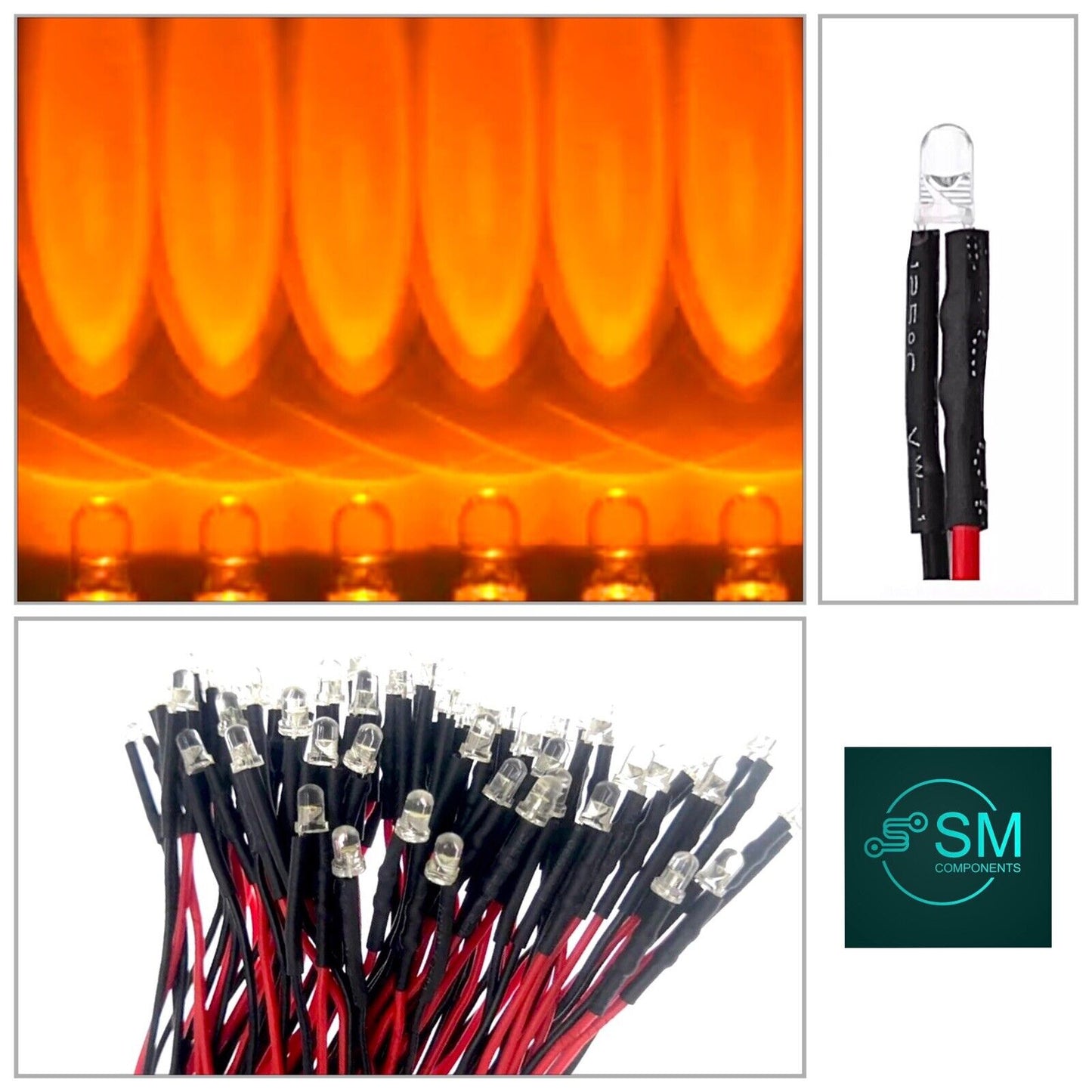 20pc Prewired 3mm FLASHING ORANGE LED 1.5Hz 12V Clear Round Light Emitting Diode