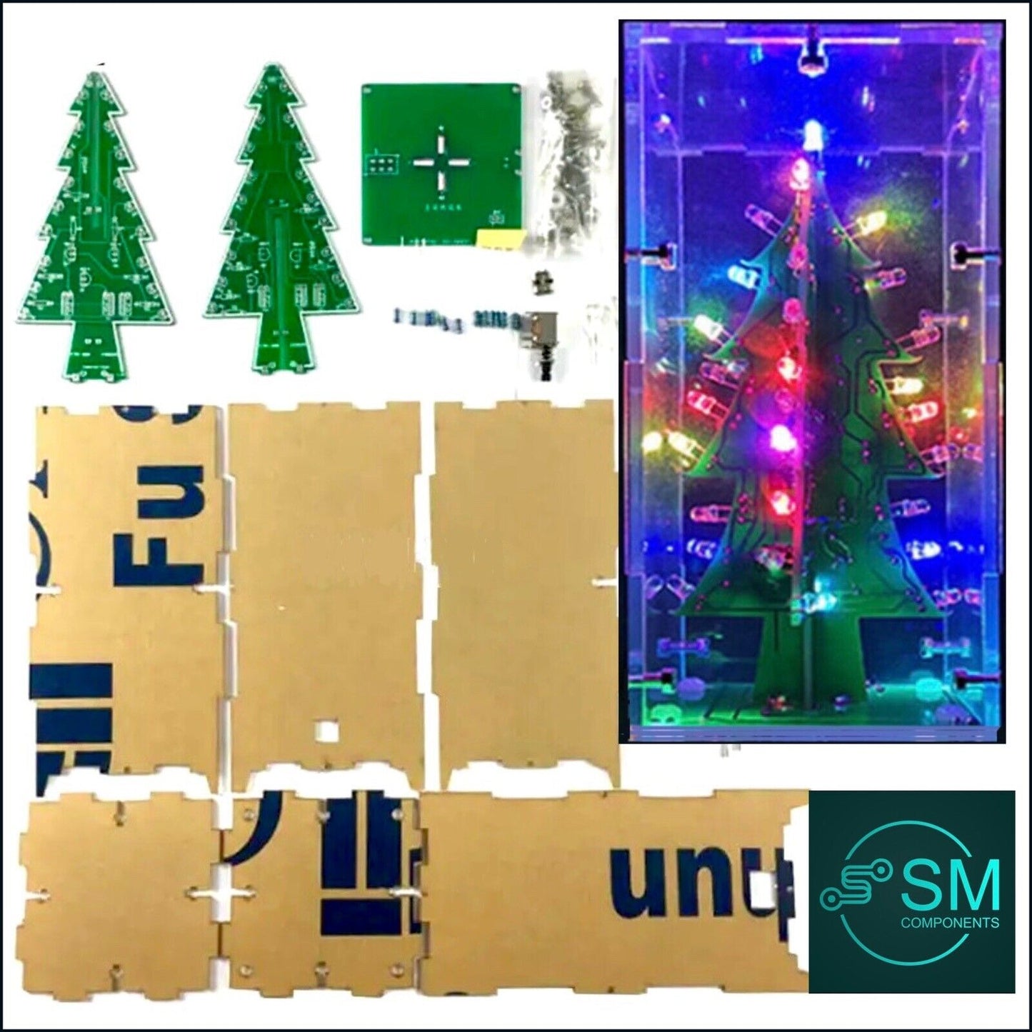 3D RGB Led Christmas Tree DIY Electronic Circuit Kit Led Solder Inc Acrylic Case