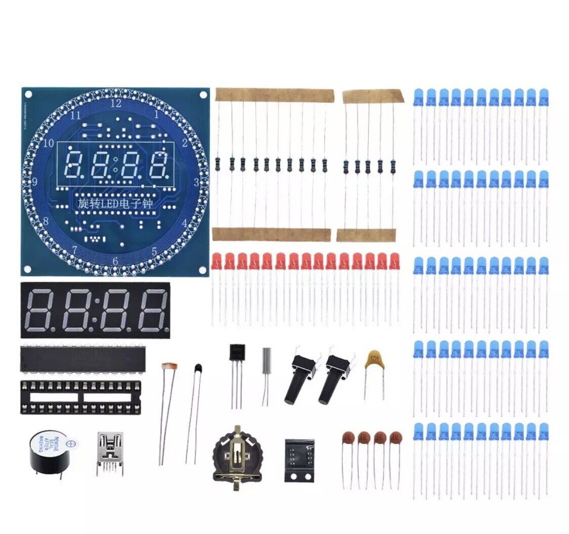 DIY Rotating LED DS1302 Electronic Digital Clock + Case Temperature Display KIT