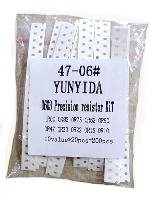 200PCS 0603 SMD Resistor Kit 10 Assorted Values 0.1R-1R Ohms 1% Precision Kit