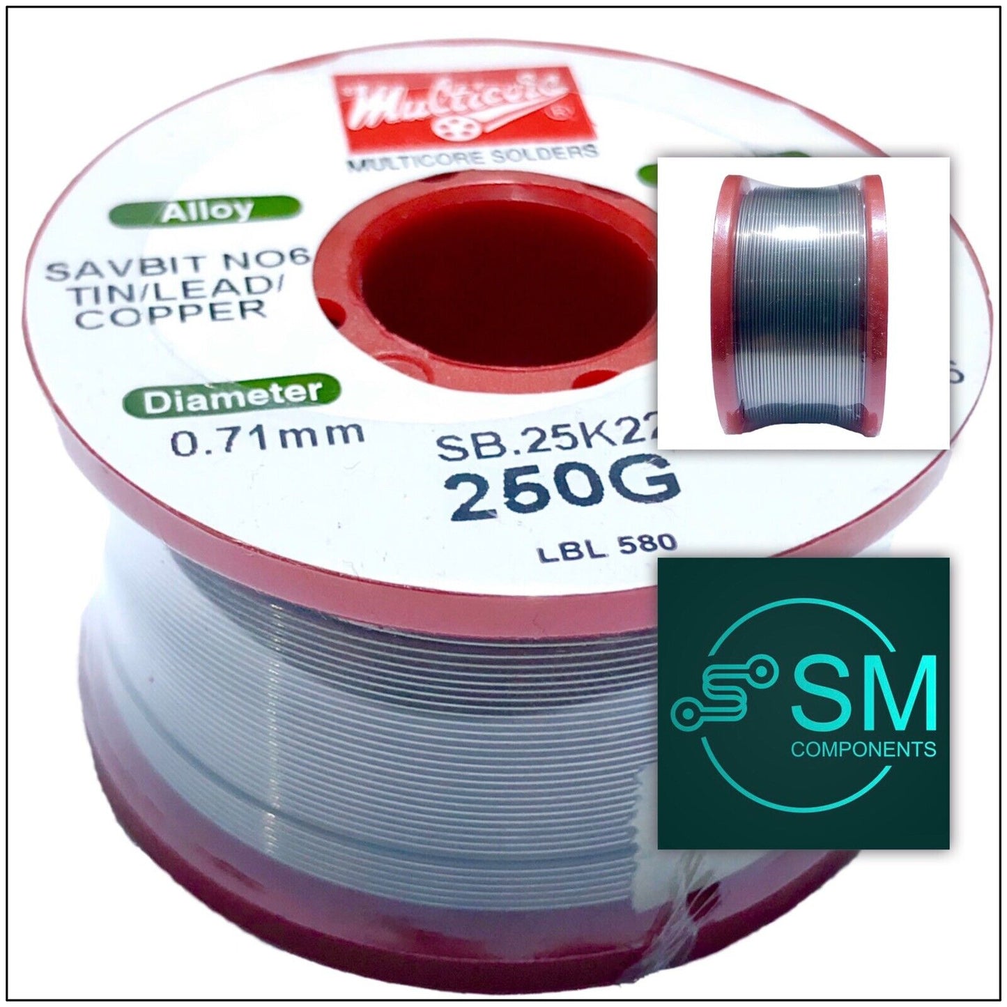 1 X Multicore Solder, Savbit 6 Tin/lead/copper  366 5 Core Solder 0.71mm, 250gms