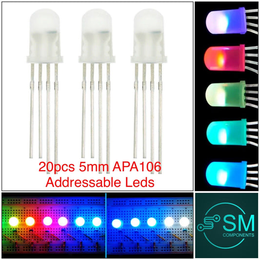 APA106 F5 5mm RGB LED 20pcs WS2812B-SK6812 NeoPixel Comp’ Light Emitting Diode