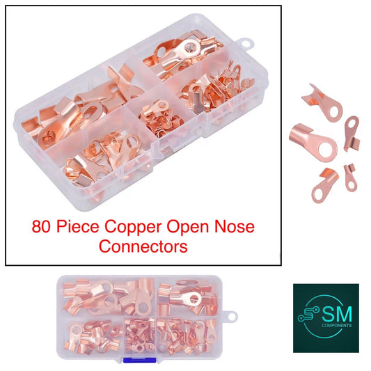 80PC OT-3A~OT-60A Open Nose Cable Lug Battery Copper Connector Terminal Kit