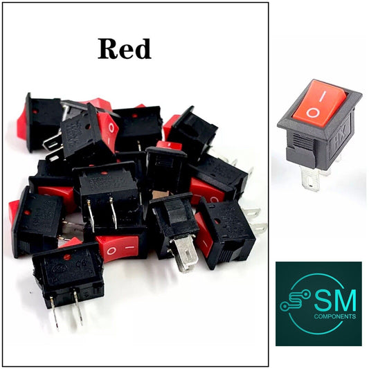 5 X Rocker Switch SPST 10x15mm 2 PIN ON/OFF KCD11 5V 12V 125V~6A 250V~3A  (RED)