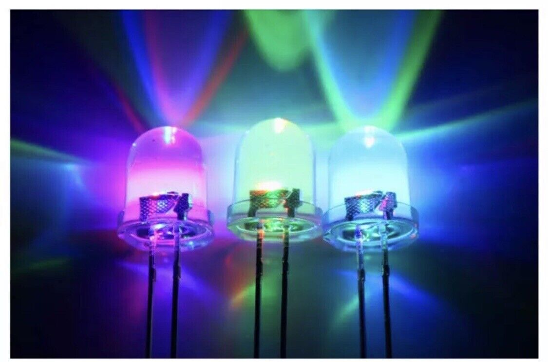 50PCS 10mm LED Light Emitting Diode RGB 7 Colour FAST flash Round Clear Top DIY