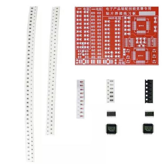 SMD/SMT PCB Component Soldering Practice Board DIY Diode, Resistor, QFP44 RED