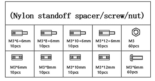 200pcs WHITE M3 Male Female Spacer Nylon Hex Screw Standoffs Nut Kit Inc Case