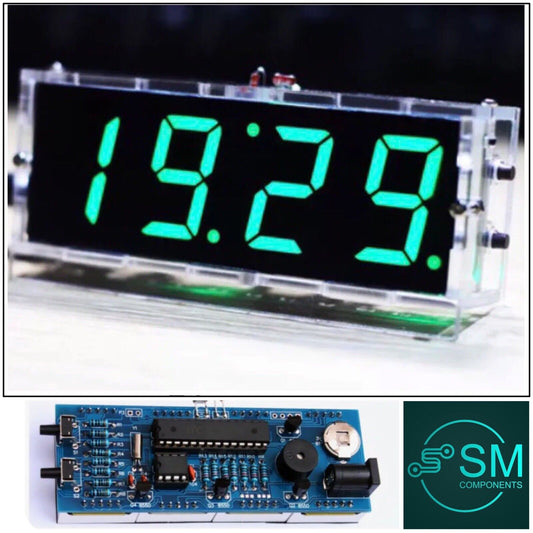 4-digit DIY Electronic Digital LED Clock Kit Alarm GREEN Auto Display Time Temp