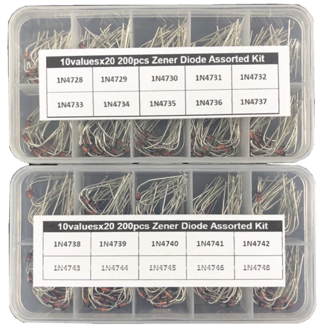 400PC Zener Diode Kit 1N4728~1N4737 DIY Electronic Component Kit 3.3V~22V +Boxes