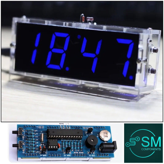 4-digit DIY Electronic Digital LED Clock Kit Alarm BLUE Auto Display Time Temp