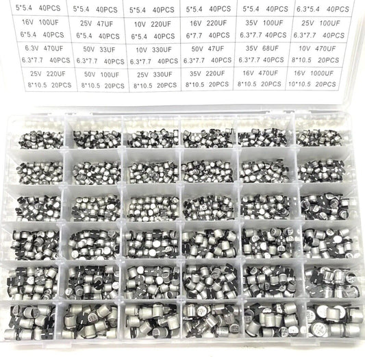 1500PCS 1uF~1000uF 6.3V-50V 36 Value SMD Aluminum Electrolytic Capacitor Set DIY