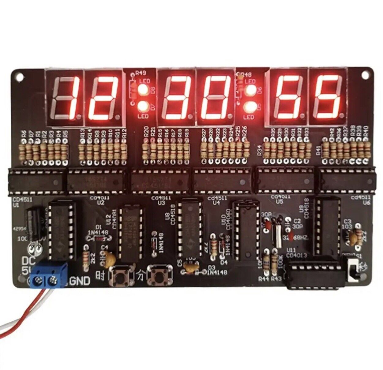 DIY Kit Electronic Digital Clock CD4013 Tube LED Display Beginners Training BLK