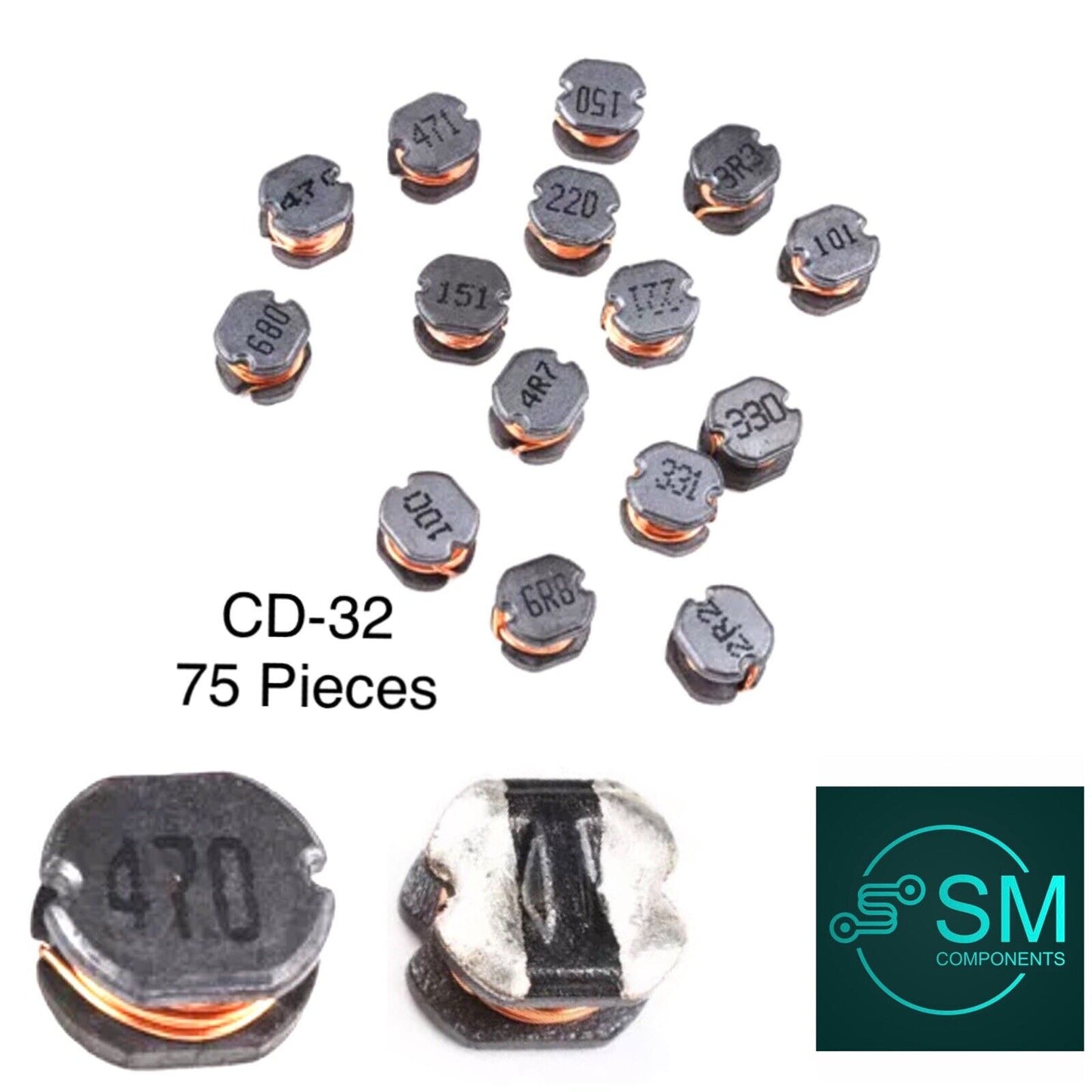 75PCS CD32 SMD 2.2UH-470UH Power Inductor Chips SMD Assortment Inductance DIY