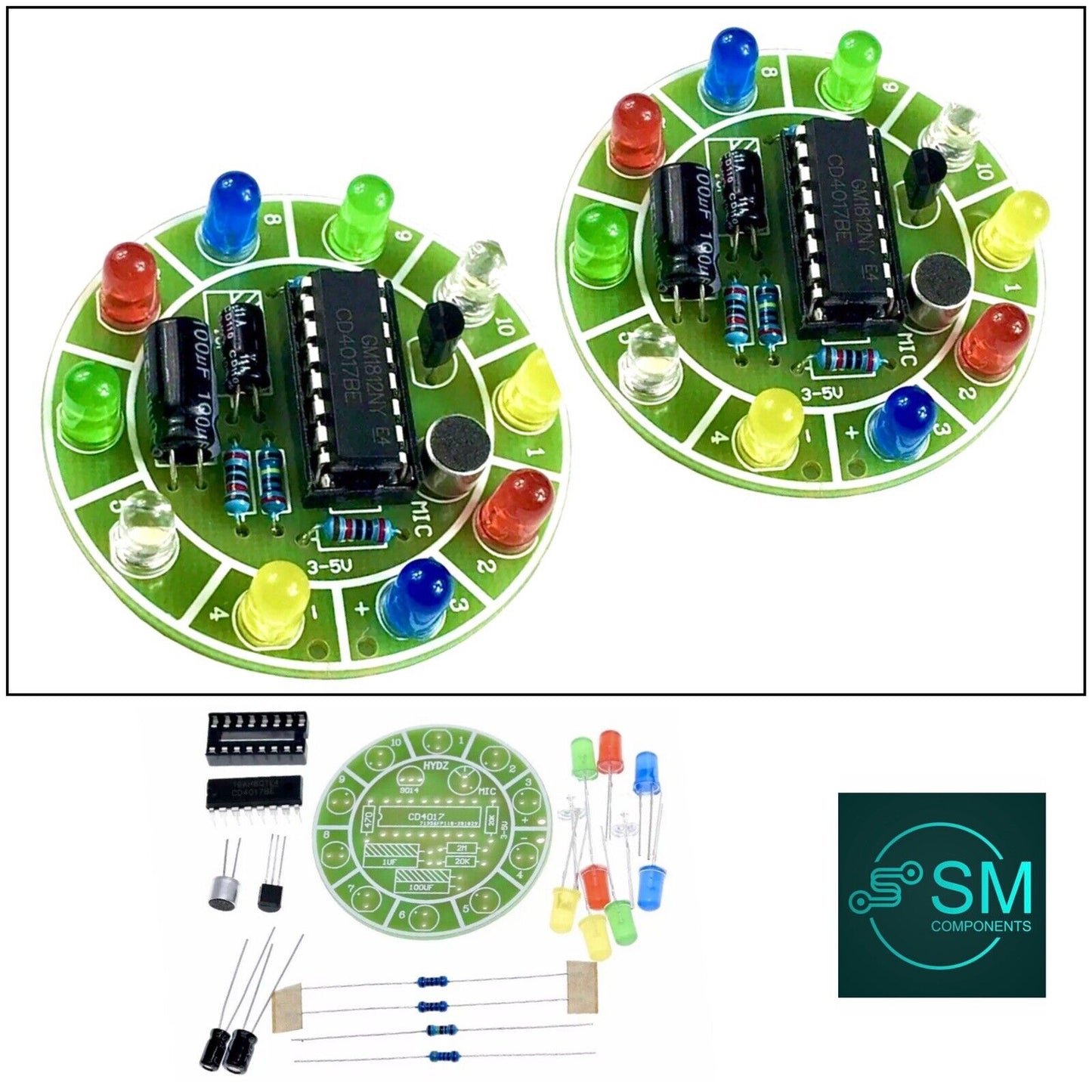 2 X KITS CD4017 Colorful Voice Control Rotating LED light kit Starter Solder Kit