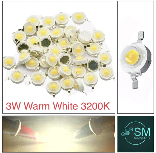 20 Pieces 3W LED High Power SMD LED 45mil Lights Beads Warm White 3200K Diodes