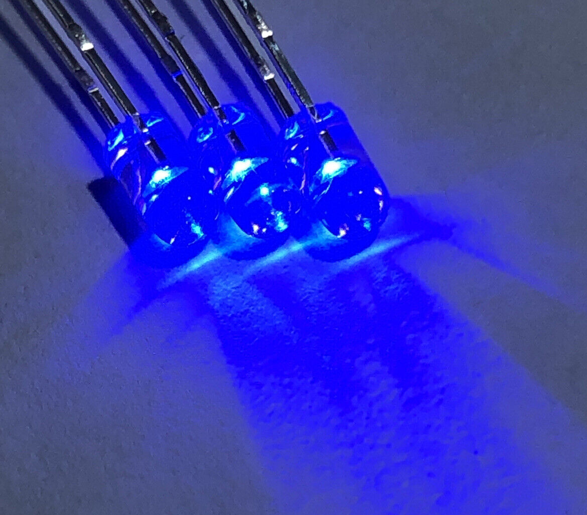 3mm BLUE LED Light Emitting Led Diode Clear Round Head LED, NO EDGE , 465nm