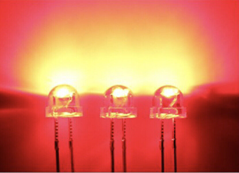 5mm Red LARGE CHIP Straw Hat Led Diode 100pcs Round Head LED Clear Top 620-630nm