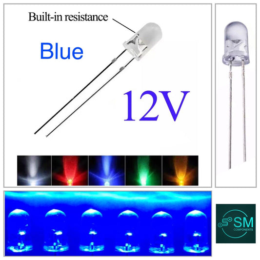 100PCS 5mm BLUE LEDS 4-12 VDC Light Emitting Diode Round Clear NO RESISTOR