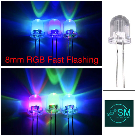 100PCS 8mm LED Light Emitting Diode RGB 7 Colour FAST flash Round Clear Top DIY