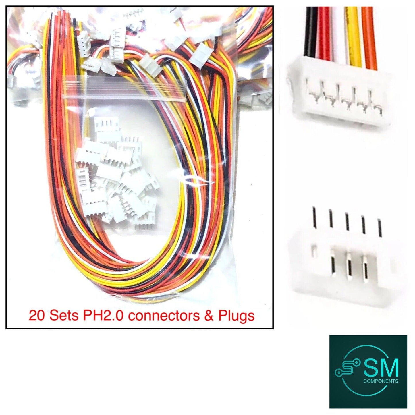 20Sets 40pcs Mini Micro JST 2.0mm PH 5-Pin Connector Plug With Wires Cable 30cm
