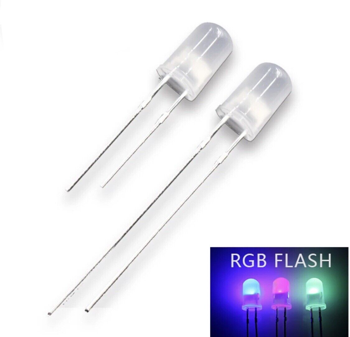 5mm LED Light Emitting Diode RGB FAST flash 100pcs DIFFUSED  Round Top 7 Colour