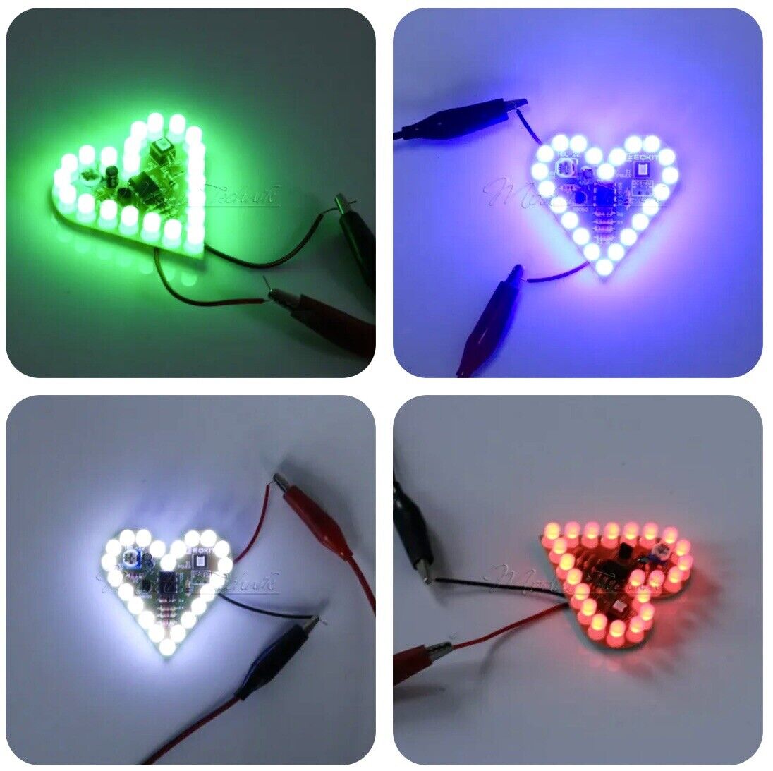 2 X DIY Heart Shape Breathing LED Beginners Kit R,G,B,W DC 4-6VDC Practice LED